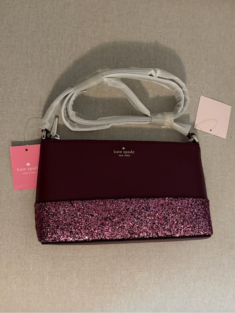 kate spade Plum Crossbody with Pink Glitter Accent